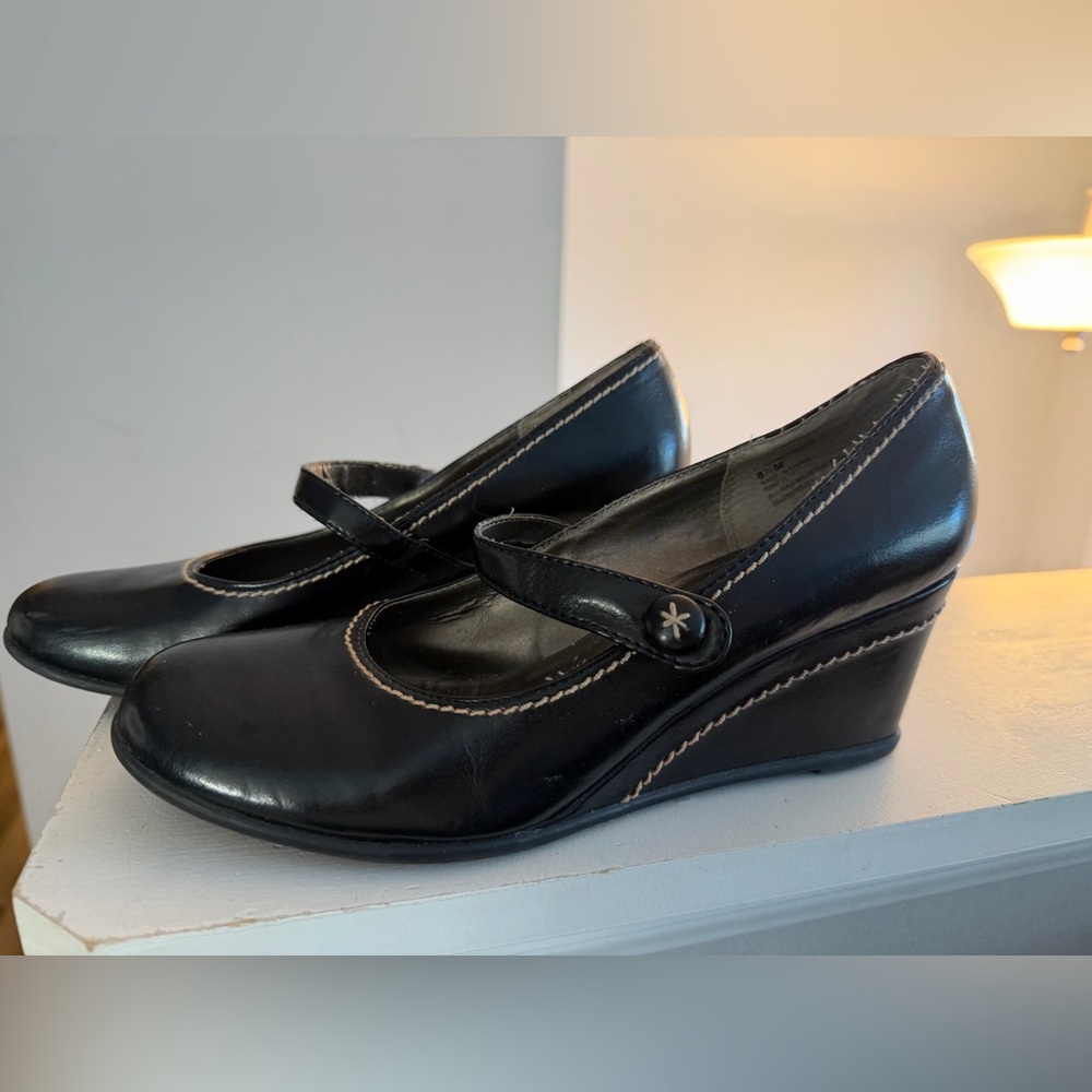 Rialto Black Mary Jane Wedge Heels Women’s Comfort Work Shoee